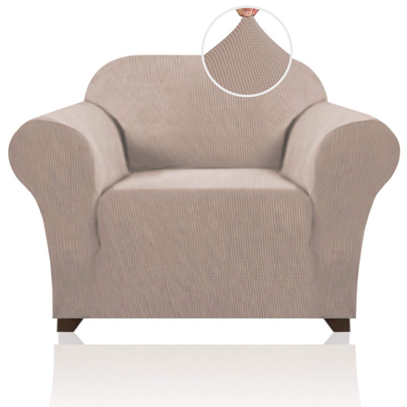 PrinceDeco Stretch Chair Cover Chair Slipcovers with Arms 1-Piece Chair Sofa Slipcovers or Living Room Non Slip Armchair Cover Furniture Protector Dogs Pet Friendly(Armchair,Sand) - Image 1